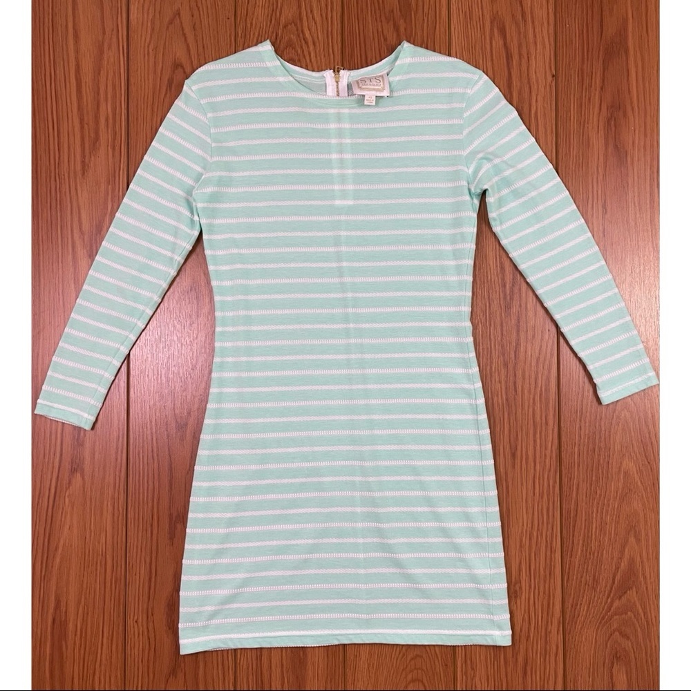 Sail To Sable Long Sleeve Crew Neck Striped Dress Mint & White Size XS